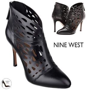 Nine West Darenne Womens Heeled Bootie Black Leather Stiletto heel Ankle Boots
